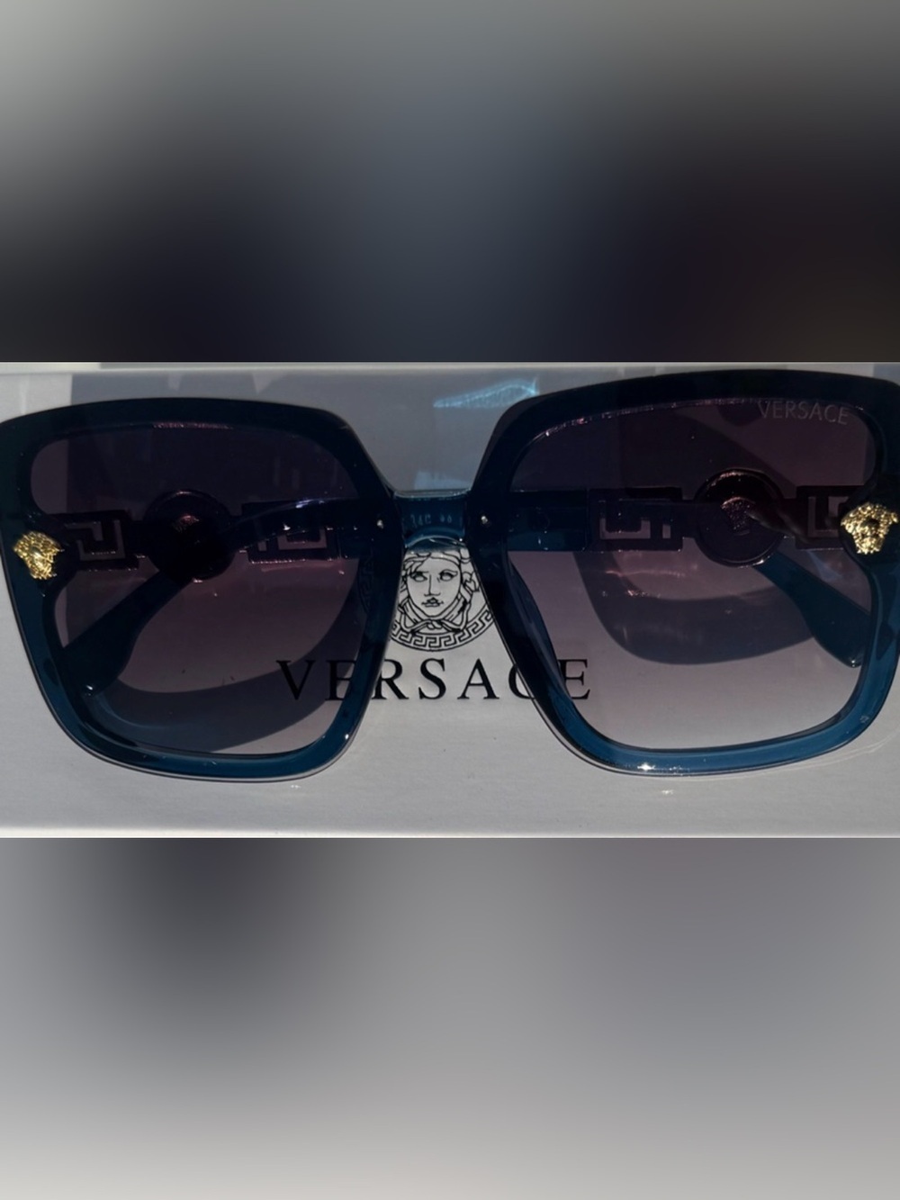 Blue Oversized Square Sunglasses | Luxe Gold Accent Designer Inspired Shades